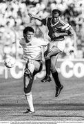 17 June 1990; Tony Cascarino of Republic of Ireland in action against Hesham Yakan of Egypt during the FIFA World Cup 1990 Group F match between Republic of Ireland and Egypt at Stadio La Favorita in Palermo, Italy. Photo by Ray McManus/Sportsfile