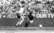 17 June 1990; Steve Staunton of Republic of Ireland in action against Egypt during the FIFA World Cup 1990 Group F match between Republic of Ireland and Egypt at Stadio La Favorita in Palermo, Italy. Photo by Ray McManus/Sportsfile