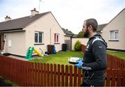 17 June 2020; Sean Owens, members of St. Canice’s GAA club in Dungiven, Derry, delivers a hot dinner to a member of the local community, as GAA clubs nationwide help out their local communities during restrictions imposed by the Irish and British Governments in an effort to contain the spread of the Coronavirus (COVID-19) pandemic. GAA facilities reopened on Monday June 8 for the first time since March 25 with club matches provisionally due to start on July 31 and intercounty matches due to to take place no sooner that October 17. Photo by Stephen McCarthy/Sportsfile