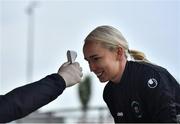 19 June 2020; Stephanie Roche has her temperature taken by Barbara Ryan prior to a Peamount United squad training session in Greenogue in Newcastle, Dublin. Following approval from the Football Association of Ireland and the Irish Government, a number of national league teams have been allowed to resume collective training. On March 12, the FAI announced the cessation of all football under their jurisdiction upon directives from the Irish Government, the Department of Health and UEFA, in an effort to contain the spread of the Coronavirus (COVID-19) pandemic. Photo by David Fitzgerald/Sportsfile