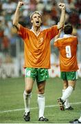 21 June 1990; Mick McCarthy of Republic of Ireland celebrates after the FIFA World Cup 1990 Group F match between Republic of Ireland and Netherlands at Stadio La Favorita in Palermo, Italy. Photo by Ray McManus/Sportsfile