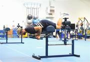 22 June 2020; Caelan Doris during a Leinster rugby gym session at UCD in Dublin. Rugby teams have been approved for return of restricted training under IRFU and the Irish Government’s Roadmap for Reopening of Society and Business following strict protocols of social distancing and hand sanitisation among other measures allowing it to return in a phased manner, having been suspended since March due to the Irish Government's efforts to contain the spread of the Coronavirus (COVID-19) pandemic. Photo by Marcus Ó Buachalla for Leinster Rugby via Sportsfile