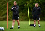 23 June 2020; Manager Vinny Perth, left, with newly appointed assistant manager Alan Reynolds during a Dundalk training session at Oriel Park in Dundalk, Louth. Following approval from the Football Association of Ireland and the Irish Government, the four European qualified SSE Airtricity League teams resumed collective training. On March 12, the FAI announced the cessation of all football under their jurisdiction upon directives from the Irish Government, the Department of Health and UEFA, due to the outbreak of the Coronavirus (COVID-19) pandemic. Photo by Ben McShane/Sportsfile