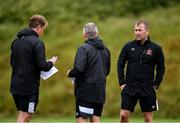 23 June 2020; Dundalk management, from left, manager Vinny Perth, first team coach John Gill and newly appointed assistant manager Alan Reynolds during a Dundalk training session at Oriel Park in Dundalk, Louth. Following approval from the Football Association of Ireland and the Irish Government, the four European qualified SSE Airtricity League teams resumed collective training. On March 12, the FAI announced the cessation of all football under their jurisdiction upon directives from the Irish Government, the Department of Health and UEFA, due to the outbreak of the Coronavirus (COVID-19) pandemic. Photo by Ben McShane/Sportsfile