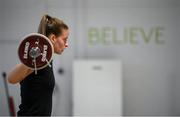 23 June 2020; Republic of Ireland international Chloe Mustaki during a rehabilitation session at the Sport Ireland Campus in Dublin following an ACL operation after picking up an injury during a Republic of Ireland women's team training session in March. Photo by Stephen McCarthy/Sportsfile