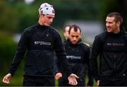 23 June 2020; Daniel Cleary, left, with Patrick McEleney during a Dundalk training session at Oriel Park in Dundalk, Louth. Following approval from the Football Association of Ireland and the Irish Government, the four European qualified SSE Airtricity League teams resumed collective training. On March 12, the FAI announced the cessation of all football under their jurisdiction upon directives from the Irish Government, the Department of Health and UEFA, due to the outbreak of the Coronavirus (COVID-19) pandemic. Photo by Ben McShane/Sportsfile