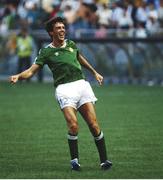 25 June 1990; David O'Leary of Republic of Ireland celebrates after scoring his side's winning penalty in the penalty shoot out during the FIFA World Cup 1990 Round of 16 match between Republic of Ireland and Romania at the Stadio Luigi Ferraris in Genoa, Italy. Photo by Ray McManus/Sportsfile