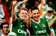 25 June 1990; Republic of Ireland supporters and brothers Peadar, left, and Pat Staunton, both from Mayo, during the FIFA World Cup 1990 Round of 16 match between Republic of Ireland and Romania at the Stadio Luigi Ferraris in Genoa, Italy. Photo by Ray McManus/Sportsfile