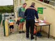 25 June 2020; Michael Murphy speaks to team official Paul Gallagher on arrival to a Glenswilly GAA Club training session at Glenkerragh in Donegal. Following approval from the GAA and the Irish Government, the GAA released its safe return to play protocols, allowing pitches to be opened for non contact training on 24 June and for training and challenge games to resume from 29 June. On March 25, the GAA announced the cessation of all GAA activities and closures of all GAA facilities under their jurisdiction upon directives from the Irish Government in an effort to contain the Coronavirus (COVID-19) pandemic. Photo by Oliver McVeigh/Sportsfile