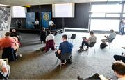 26 June 2020; Journalists maintain social distancing guidelines during the GAA fixtures press conference at Croke Park in Dublin. The GAA announced that inter-county fixtures will resume on October 17. Following approval from the GAA and the Irish Government, the GAA released its safe return to play protocols, allowing pitches to be opened for training and challenge games from 29 June. On March 25, the GAA announced the cessation of all GAA activities and closures of all GAA facilities under their jurisdiction upon directives from the Irish Government in an effort to contain the Coronavirus (COVID-19) pandemic. Photo by Ramsey Cardy/Sportsfile