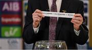 26 June 2020; Chairman of the Leinster Council of the GAA Pat Teehan draws the names Wexford / Wicklow / Meath for their round during the Leinster Hurling and Football Championship Draws at Leinster Council offices on Mountmellick Road in Portlaoise, Laois. The GAA have announced that inter-county fixtures will resume with the final rounds of the Allianz Leagues on 17/18 October and the Munster and Leinster Hurling Championships on 24/25 October and Provincial Football Championships on weekend of 31October/1 November culminating with the All-Ireland Senior Hurling and Football Finals in December. On March 25, the GAA announced the cessation of all GAA activities and closures of all GAA facilities under their jurisdiction upon directives from the Irish Government in an effort to contain the Coronavirus (COVID-19) pandemic. Photo by Brendan Moran/Sportsfile