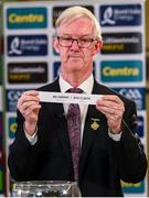 26 June 2020; Chairman of the Leinster Council of the GAA Pat Teehan draws Westmeath / Dublin for their round during the Leinster Football Championship Draw at Leinster Council offices on Mountmellick Road in Portlaoise, Laois. The GAA have announced that inter-county fixtures will resume with the final rounds of the Allianz Leagues on 17/18 October and the Munster and Leinster Hurling Championships on 24/25 October and Provincial Football Championships on weekend of 31October/1 November culminating with the All-Ireland Senior Hurling and Football Finals in December. On March 25, the GAA announced the cessation of all GAA activities and closures of all GAA facilities under their jurisdiction upon directives from the Irish Government in an effort to contain the Coronavirus (COVID-19) pandemic. Photo by Brendan Moran/Sportsfile