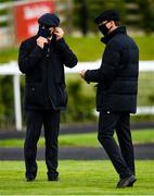 27 June 2020; Trainers Aidan O'Brien, left, and Joseph O'Brien in the parade ring prior to the Dubai Duty Free The Irish Village Irish EBF Maiden during day two of the Dubai Duty Free Irish Derby Festival at The Curragh Racecourse in Kildare. Horse Racing continues behind closed doors following strict protocols having been suspended from March 25 due to the Irish Government's efforts to contain the spread of the Coronavirus (COVID-19) pandemic. Photo by Seb Daly/Sportsfile