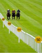 27 June 2020; Buckhurst, left, with Wayne Lordan up, races alongside eventual second place Sir Dragonet, right, with Seamie Heffernan up, and third place Numerian, centre, with Declan McDonogh up, on their way to winning the Dubai Duty Free Jumeirah Creekside Hotel Alleged Stakes during day two of the Dubai Duty Free Irish Derby Festival at The Curragh Racecourse in Kildare. Horse Racing continues behind closed doors following strict protocols having been suspended from March 25 due to the Irish Government's efforts to contain the spread of the Coronavirus (COVID-19) pandemic. Photo by Seb Daly/Sportsfile