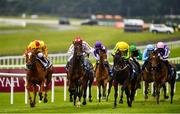 28 June 2020; Aunty Birdy, with Kevin Manning up, left, on their way to winning in a photo finish alongside eventual second place Sister Rosetta, with Colin Keane up, right, and eventual third place Choice and Chance, with Shane Foley up, centre, during the Barronstown Stud Irish EBF Fillies Maiden race during day three of the Dubai Duty Free Irish Derby Festival at The Curragh Racecourse in Kildare. Horse Racing continues behind closed doors following strict protocols having been suspended from March 25 due to the Irish Government's efforts to contain the spread of the Coronavirus (COVID-19) pandemic. Photo by David Fitzgerald/Sportsfile