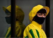 28 June 2020; Jockey Paddy Harnett prior to walking to the parade ring during day three of the Dubai Duty Free Irish Derby Festival at The Curragh Racecourse in Kildare. Horse Racing continues behind closed doors following strict protocols having been suspended from March 25 due to the Irish Government's efforts to contain the spread of the Coronavirus (COVID-19) pandemic. Photo by David Fitzgerald/Sportsfile