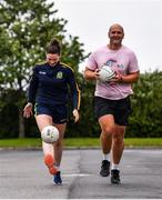 28 June 2020; Rory O'Connor of Rory Stories with Meath ladies football captain Máire O’Shaughnessy during the Solo For Livie Challenge in Ashbourne, Meath. The fundraising event is in support of 9 month old Livie Mulhern, from Balrath in Meath. Livie has been diagnosed with a rare and serious genetic neuromuscular condition called spinal muscular atrophy (SMA) type 1. SMA is caused by a gene deletion which results in deterioration of Livie’s nerve cells connecting her brain and spinal cord to her body’s muscles. The money raised from the event will be put towards a once-off gene therapy called Zolgensma, which is currently only available in the USA. It is the worlds most expensive treatment at a cost of $2,100,000. Photo by Ramsey Cardy/Sportsfile