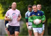 28 June 2020; Rory O'Connor of Rory Stories with Meath football manager Andy McEntee during the Solo For Livie Challenge in Ashbourne, Meath. The fundraising event is in support of 9 month old Livie Mulhern, from Balrath in Meath. Livie has been diagnosed with a rare and serious genetic neuromuscular condition called spinal muscular atrophy (SMA) type 1. SMA is caused by a gene deletion which results in deterioration of Livie’s nerve cells connecting her brain and spinal cord to her body’s muscles. The money raised from the event will be put towards a once-off gene therapy called Zolgensma, which is currently only available in the USA. It is the worlds most expensive treatment at a cost of $2,100,000. Photo by Ramsey Cardy/Sportsfile