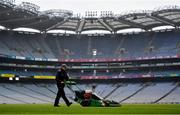29 June 2020; Groundsman Enda Colfer prepares the Croke Park pitch. The inspiring Stadium Tour, thrilling Skyline Tour and treasured GAA Museum are now open to the public.  With the GAA All-Ireland Senior Championships postponed until October, this is your only chance to visit Croke Park this summer, making them this season’s hottest tickets!  For more see www.crokepark.ie/tours. Photo by Ramsey Cardy/Sportsfile