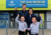 29 June 2020; The Gribbin family, clockwise from left, Michael, Siobhan, and Twins, Daniel and Thomas, aged 7, from Castledawson in Derry, celebrate being one of the first families to visit after the reopening of the GAA Museum and Tours at Croke Park. The inspiring Stadium Tour, thrilling Skyline Tour and treasured GAA Museum are now open to the public. With the GAA All-Ireland Senior Championships postponed until October, this is your only chance to visit Croke Park this summer, making them this season’s hottest tickets! For more see www.crokepark.ie/tours Photo by Sam Barnes/Sportsfile
