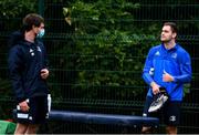 29 June 2020; Senior Rehabilitation physiotherapist Fearghal Kerin, left, and Conor O'Brien during Leinster rugby squad training at UCD in Dublin. Rugby teams have been approved for return of restricted training under IRFU and the Irish Government’s Roadmap for Reopening of Society and Business following strict protocols allowing it to return in a phased manner, having been suspended since March due to the Irish Government's efforts to contain the spread of the Coronavirus (COVID-19) pandemic. Photo by Marcus Ó Buachalla for Leinster Rugby via Sportsfile