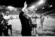 30 June 1990; An Taoiseach Charlie Haughey, T.D, waves to Republic of Ireland supporters after the FIFA World Cup 1990 Quarter-Final match between Italy and Republic of Ireland at the Stadio Olimpico in Rome, Italy. Photo by Ray McManus/Sportsfile