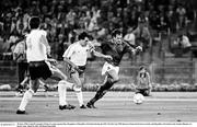 30 June 1990; Luigi Di Agostini of Italy in action against Ray Houghton of Republic of Ireland during the FIFA World Cup 1990 Quarter-Final match between Italy and Republic of Ireland at the Stadio Olimpico in Rome, Italy. Photo by Ray McManus/Sportsfile