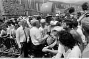 25 June 1990; Republic of Ireland supporters queue for match tickets prior to the FIFA World Cup 1990 Round of 16 match between Republic of Ireland and Romania at the Stadio Luigi Ferraris in Genoa, Italy. Photo by Ray McManus/Sportsfile