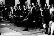 1 July 1990; Republic of Ireland manager Jack Charlton during a homecoming reception on College Green in Dublin after their participation in the 1990 FIFA World Cup Finals in Italy. Photo by Ray McManus/Sportsfile