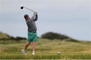 29 June 2020; Conor McEriane watches his tee shot from the 13th during the Flogas Irish Scratch Series at the Seapoint Golf Club in Termonfeckin, Louth. Photo by Matt Browne/Sportsfile