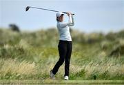 6 July 2020; Kate Dwyer watches her tee shot on the 10th during the Flogas Irish Scratch Series at the Seapoint Golf Club in Termonfeckin, Louth. Photo by Seb Daly/Sportsfile