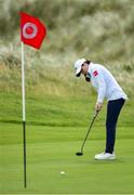 6 July 2020; Leona Maguire watches her putt on the 10th green during the Flogas Irish Scratch Series at the Seapoint Golf Club in Termonfeckin, Louth. Photo by Seb Daly/Sportsfile