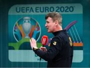 8 July 2020; Republic of Ireland manager Stephen Kenny during an interview with Newstalk at a press conference at FAI Headquarters in Abbotstown, Dublin. Photo by Stephen McCarthy/Sportsfile