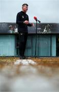 8 July 2020; Republic of Ireland manager Stephen Kenny speaking to Virgin Media Television during a press conference at FAI Headquarters in Abbotstown, Dublin. Photo by Stephen McCarthy/Sportsfile