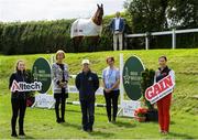 9 July 2020; Ronan Murphy, CEO of Horse Sport Ireland, centre, with, from left, Katie Maegan from Alltech, Sharon Fitzpatrick and Liz Brennan from the IBC committee, International rider Ger O'Neill, with Corgie, and Joanne Hurley from GAIN, in attendance during the launch of The Irish Breeders Classic at the Barnadown Equestrian Centre in Gorey, Wexford. Photo by Matt Browne/Sportsfile