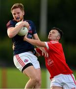 9 July 2020; Stephen O'Quigley of Clontarf in action against Ciaran Murtagh of Fingallians during the Senior Football Club Challenge match between Fingallians and Clontarf at Lawless Memorial Park in Swords, Dublin. Photo by Stephen McCarthy/Sportsfile