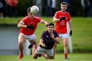 9 July 2020; Patrick Mohan of Clontarf in action against Daniel Lynch of Fingallians during the Senior Football Club Challenge match between Fingallians and Clontarf at Lawless Memorial Park in Swords, Dublin. Photo by Stephen McCarthy/Sportsfile