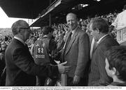 3 September 1989; Former Republic of Ireland manager Jack Charlton and former assistant manager Maurice Setters, right, arrive for the All-Ireland Senior Hurling Championship Final between Tipperary and Antrim at Croke Park in Dublin. Photo by Ray McManus/Sportsfile