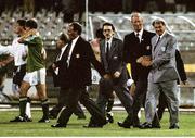 11 June 1990; England manager Bobby Robson, right, shakes hands with Republic of Ireland manager Jack Charlton following the FIFA World Cup 1990 Group F match between England and Republic of Ireland at Stadio Sant'Elia in Cagliari, Italy. Photo by Ray McManus/Sportsfile