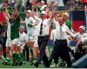 18 June 1994; Republic of Ireland manager Jack Charlton celebrates his side's victory following the FIFA World Cup 1994 Group E match between Republic of Ireland and Italy at Giants Stadium in New Jersey, USA. Photo by Ray McManus/Sportsfile
