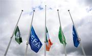11 July 2020; Flags are flown at half-mast outside the FAI Headquarters in Abbotstown, Dublin, as a mark of respect to the passing of former Republic of Ireland manager Jack Charlton, who lead the Republic of Ireland team to their first major finals at UEFA Euro 1988, and subsequently the FIFA World Cup 1990, in Italy, and the FIFA World Cup 1994, in USA. Photo by Stephen McCarthy/Sportsfile