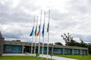 11 July 2020; Flags are flown at half-mast outside the FAI Headquarters in Abbotstown, Dublin, as a mark of respect to the passing of former Republic of Ireland manager Jack Charlton, who lead the Republic of Ireland team to their first major finals at UEFA Euro 1988, and subsequently the FIFA World Cup 1990, in Italy, and the FIFA World Cup 1994, in USA. Photo by Stephen McCarthy/Sportsfile