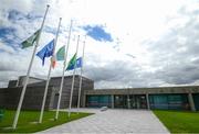 11 July 2020; Flags are flown at half-mast outside the FAI Headquarters in Abbotstown, Dublin, as a mark of respect to the passing of former Republic of Ireland manager Jack Charlton, who lead the Republic of Ireland team to their first major finals at UEFA Euro 1988, and subsequently the FIFA World Cup 1990, in Italy, and the FIFA World Cup 1994, in USA. Photo by Stephen McCarthy/Sportsfile