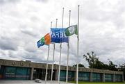 11 July 2020; Flags are flown at half-mast outside the FAI Headquarters in Abbotstown, Dublin, as a mark of respect to the passing of former Republic of Ireland manager Jack Charlton, who lead the Republic of Ireland team to their first major finals at UEFA Euro 1988, and subsequently the FIFA World Cup 1990, in Italy, and the FIFA World Cup 1994, in USA. Photo by Stephen McCarthy/Sportsfile