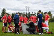 12 July 2020; Shelbourne coach Damien Duff speaks to his players prior to the U17 Club Friendly match between Shelbourne and Bray Wanderers at AUL Complex in Clonsaugh, Dublin. Photo by Stephen McCarthy/Sportsfile