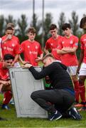 12 July 2020; Shelbourne coach Damien Duff speaks to his players prior to the U17 Club Friendly match between Shelbourne and Bray Wanderers at AUL Complex in Clonsaugh, Dublin. Photo by Stephen McCarthy/Sportsfile