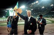 30 June 1990; Republic of ?Ireland manager Jack Charlton waves to the supporters following his side's defeat in the FIFA World Cup 1990 Quarter-Final between Italy and Republic of Ireland at the Stadio Olimpico in Rome, Italy. Photo by Ray McManus/Sportsfile