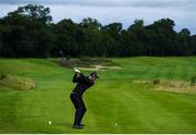 13 July 2020; Cathal Simpson hits his tee shot on the 7th hole during the Flogas Irish Scratch Series at The K Club in Straffan, Kildare. Photo by Ramsey Cardy/Sportsfile