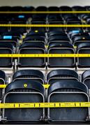 14 July 2020; COVID-19 Coronavirus safety tape on the seating in the Main Stand ahead of a Club Friendly between Dundalk and Bohemians at Oriel Park in Dundalk, Louth. Photo by Ben McShane/Sportsfile