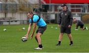 16 July 2020; Jacob Stockdale, left, and Skills Coach Dan Soper  during an Ulster Rugby squad training session at Kingspan Stadium in Belfast. Photo by Robyn McMurray for Ulster Rugby via Sportsfile